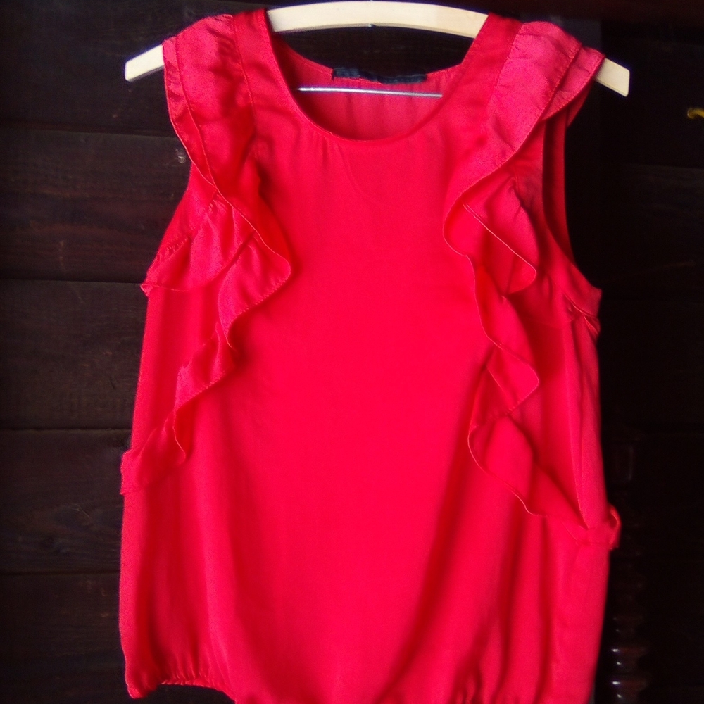 Zara Red Sleeveless Blouse with Ruffles Women XS Extra Small